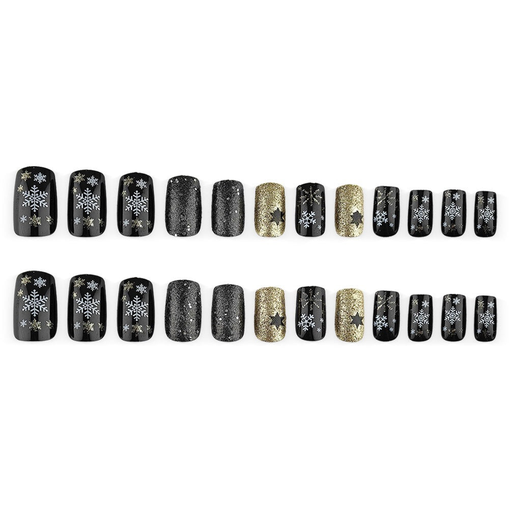 Glitzerndes Kunstnagelset mit weihnachtlichem Design und 3D-Schneeflocken Brehn