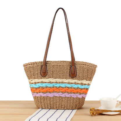 Wunderschöne Geflochtene Basttasche mit Ledergriffen Brehn