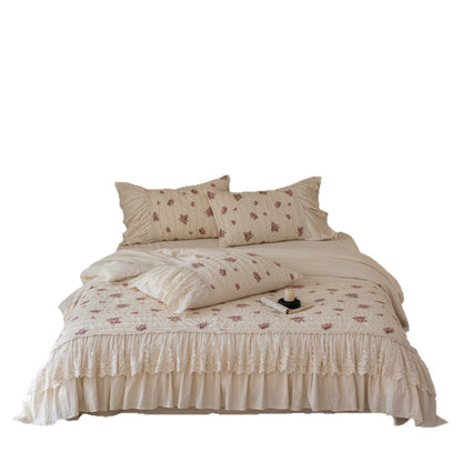 Rüsche Spitzenbesatz Bestickte Rose Baumwolle Bettbezug Set