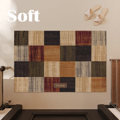 Decorative Absorbent Non-Slip Entrance Doormat with Patchwork Plaid Pattern and 'Home' Embossed Accent