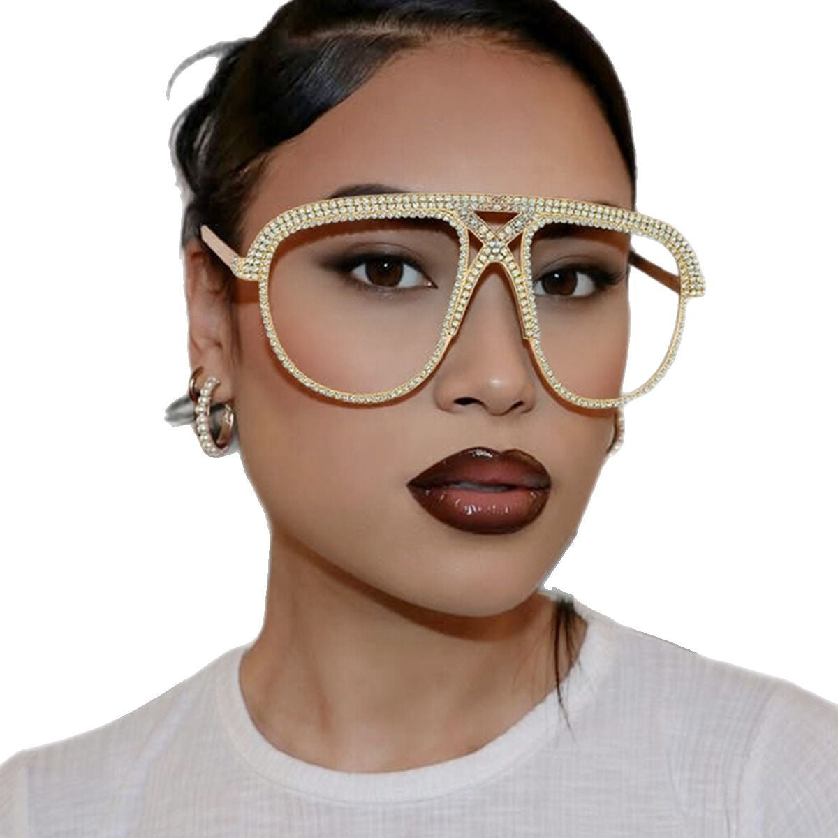 Damen Glamouröse oversized Sonnenbrille mit funkelndem Kristallrahmen Brehn