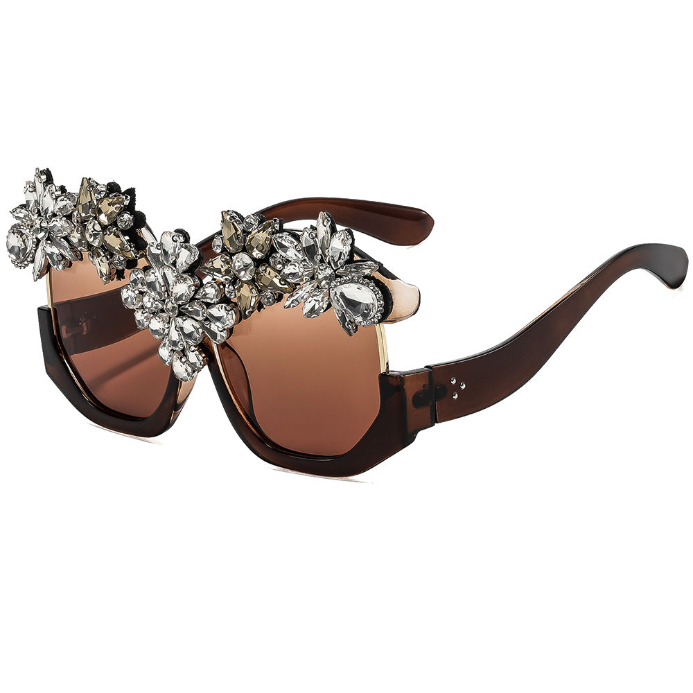 Damen Glamouröse Sonnenbrille mit funkelnden Kristallblüten Brehn