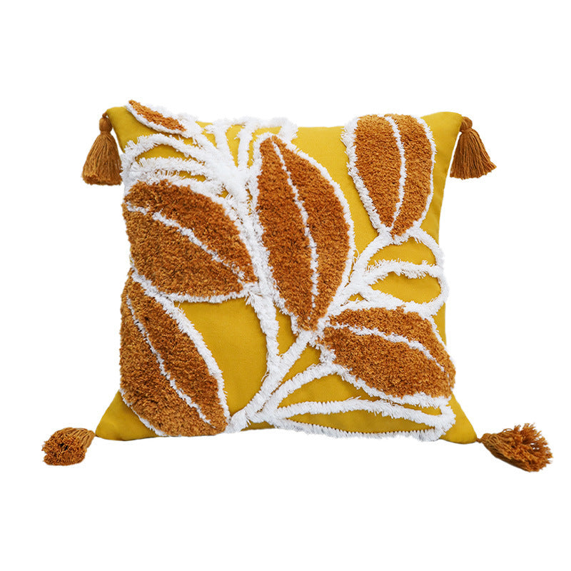 Quadratischer Kissenbezug mit reliefiertem Blatt‑Tufting und Chenille‑Applikation Brehn
