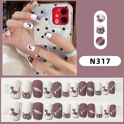 Verspieltes Katzen-Themen Press-On Nagelkunst Set