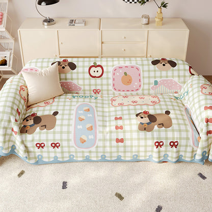Stretch-Fit Decorative Sofa Slipcover Protector with Cute Cartoon Puppy Print