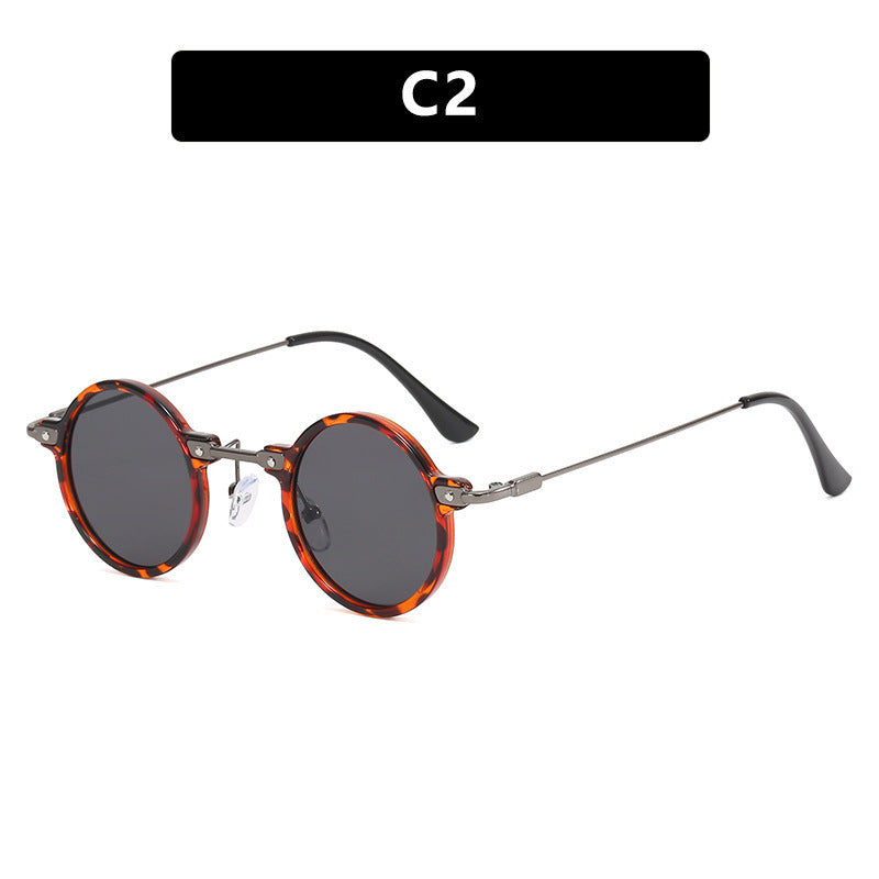 Damen runde Sonnenbrille mit modischem Metallrahmen und großen blauen Gläsern Brehn