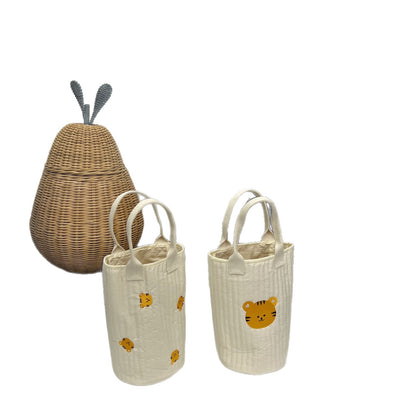 Ge quiltete Baumwoll-Canvas-Tasche mit besticktem Zitronenmuster und kurzen Webbandgriffen