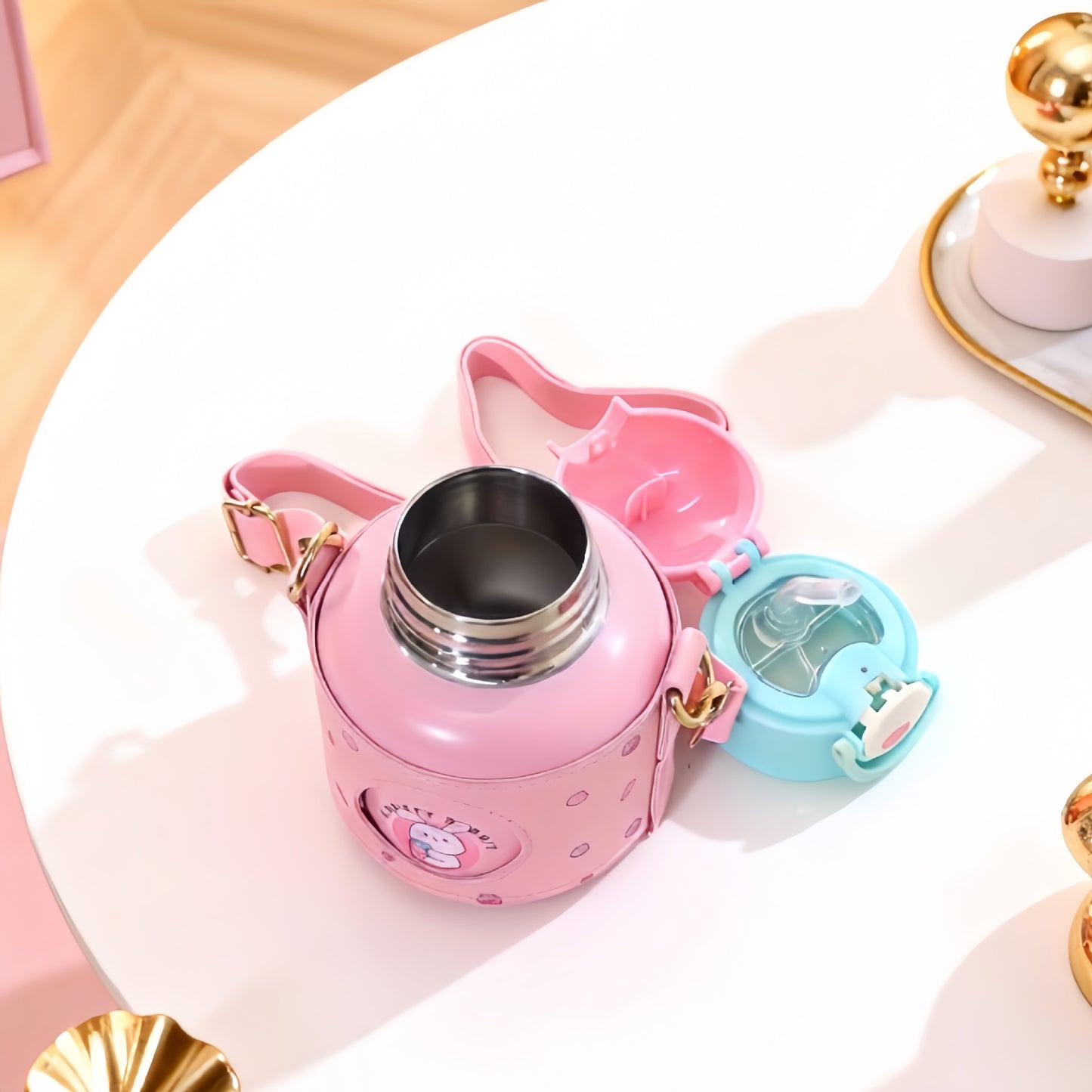 Damen Isolierte Trinkflasche mit fröhlichem Design und praktischem Tragriemen Brehn