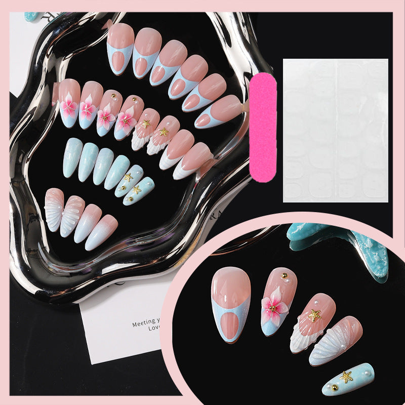Künstlerisches von Meer inspiriertes Press-On Nagelset Brehn