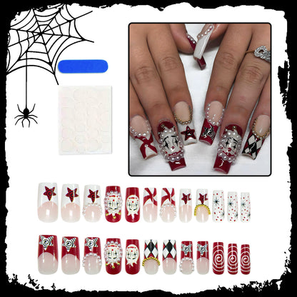 Kunstnagelset mit kreativen Horror-Mustern und glamourösen 3D-Verzierungen Brehn