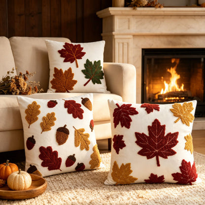 Dekoratives getuftetes Chenille-Kissenbezug mit herbstlichem Blätterdesign