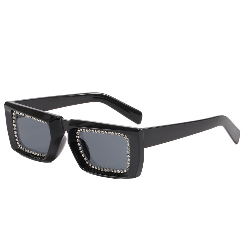 Damen extravagante quadratische Sonnenbrille mit glitzerndem Rahmen Brehn