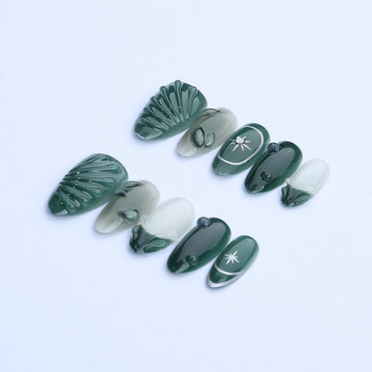 Künstlerisches Blatt-verziertes Press-On Nagelkunst-Set Brehn