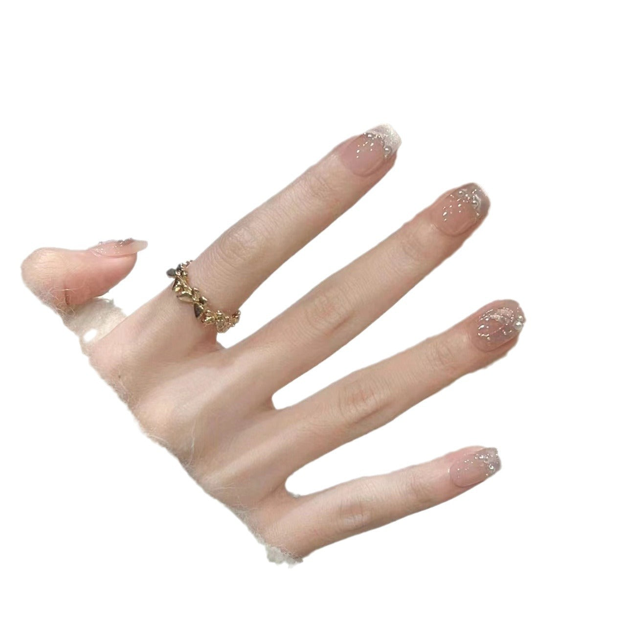 Florales Kunst Press-On Nagelset mit Perlen Brehn