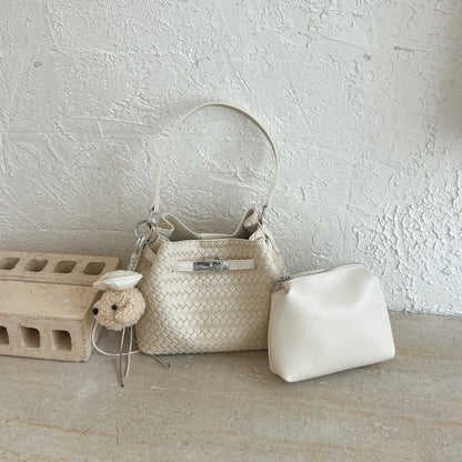 Woven Leather Bucket Tote Bag