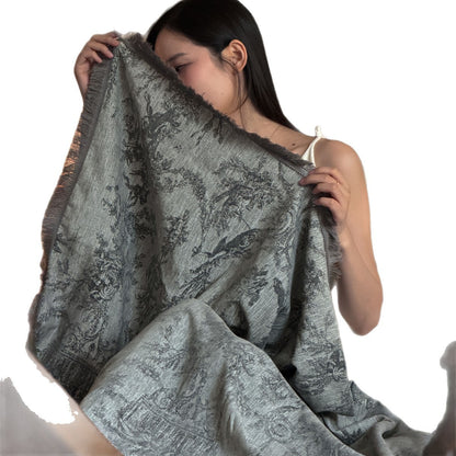 Dekorative Jacquard-gewebte Wurfdecke mit Fransenrand