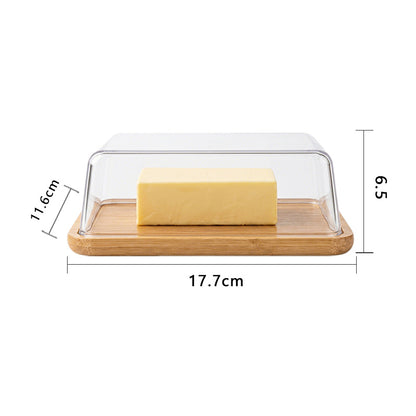 Bamboo Butter Dish with Glass Dome and Stainless Steel Spreaders