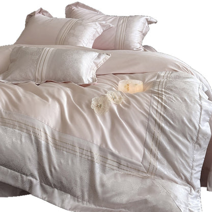 Luxuriöser Jacquard-Satin Bettbezug Set mit besticktem floralen Besatz
