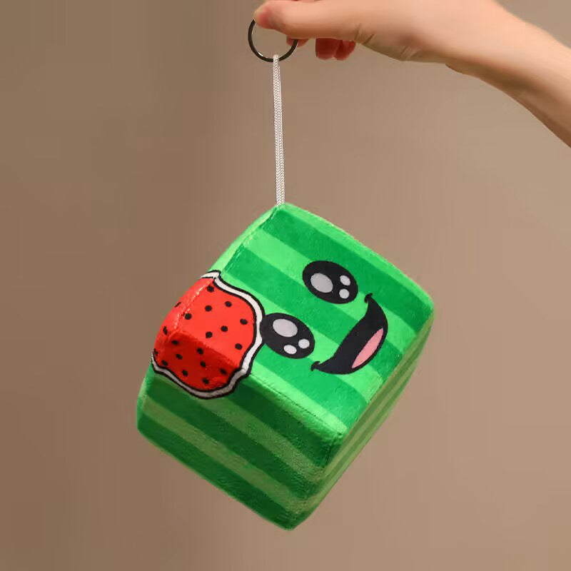 Kawaii Wassermelonenwürfel Plüsch Dekokissen mit gesticktem Gesicht Brehn
