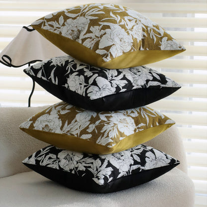 Quadratischer Dekorativer Kissenbezug mit großem Blumen‑Jacquard und samtigem Rückteil Brehn