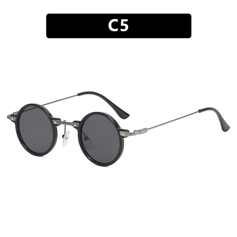 Damen runde Sonnenbrille mit modischem Metallrahmen und großen blauen Gläsern Brehn