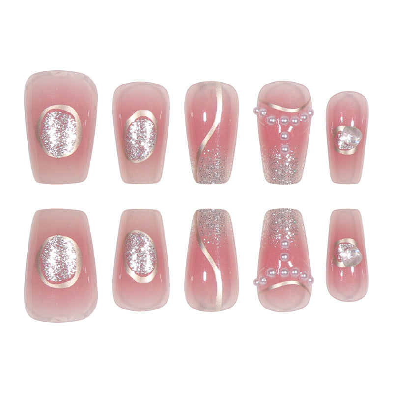 Elegante Stiletto Press-On Nail Set mit Edelstein- und Glitzerakzenten Brehn