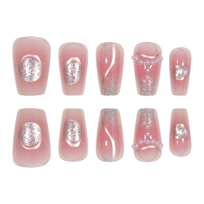 Elegante Stiletto Press-On Nail Set mit Edelstein- und Glitzerakzenten Brehn