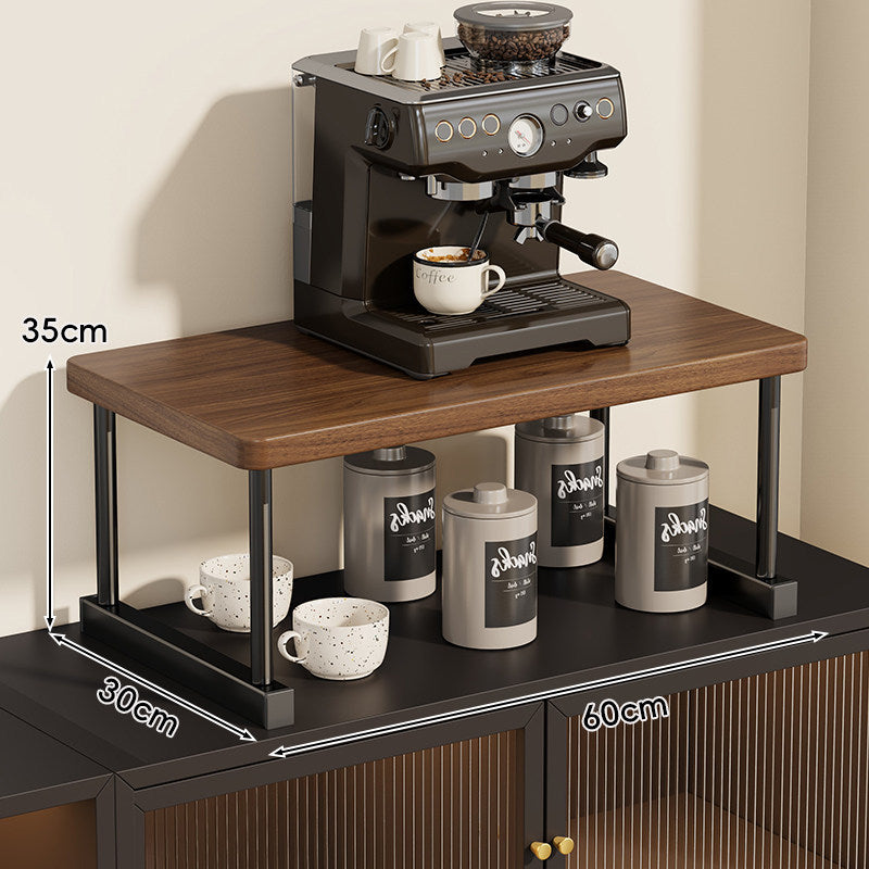 Zwei-Ebenen-Thekenkaffee-Station-Regalaufsatz mit Walnuß-Top und Metallrahmen
