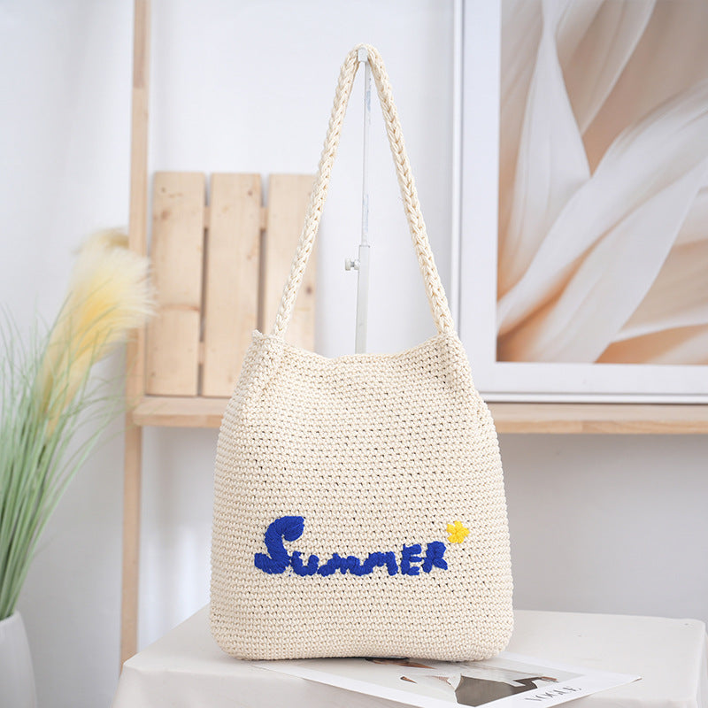 Handgefertigte Basttasche mit Sommermotiv Brehn