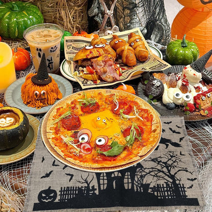 Jute-Tischläufer Halloween Spukhaus-Print mit Fransenrand