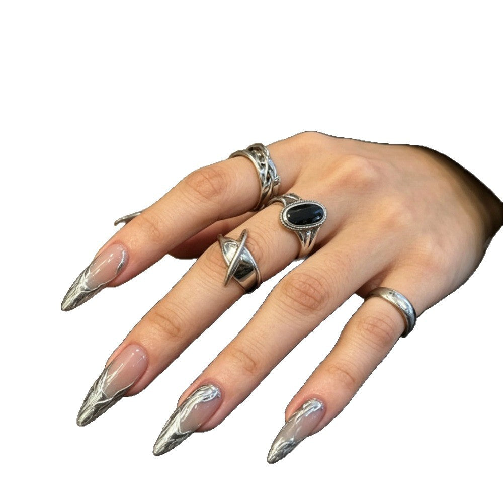 Metallic Marmor Kunst Stiletto Press-On Nägel Brehn