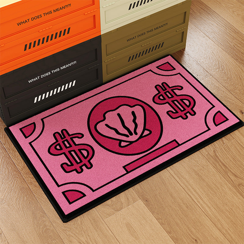 Absorbent Non-Slip Decorative Entrance Doormat with Graphic Dollar-Bill & Seashell Motif