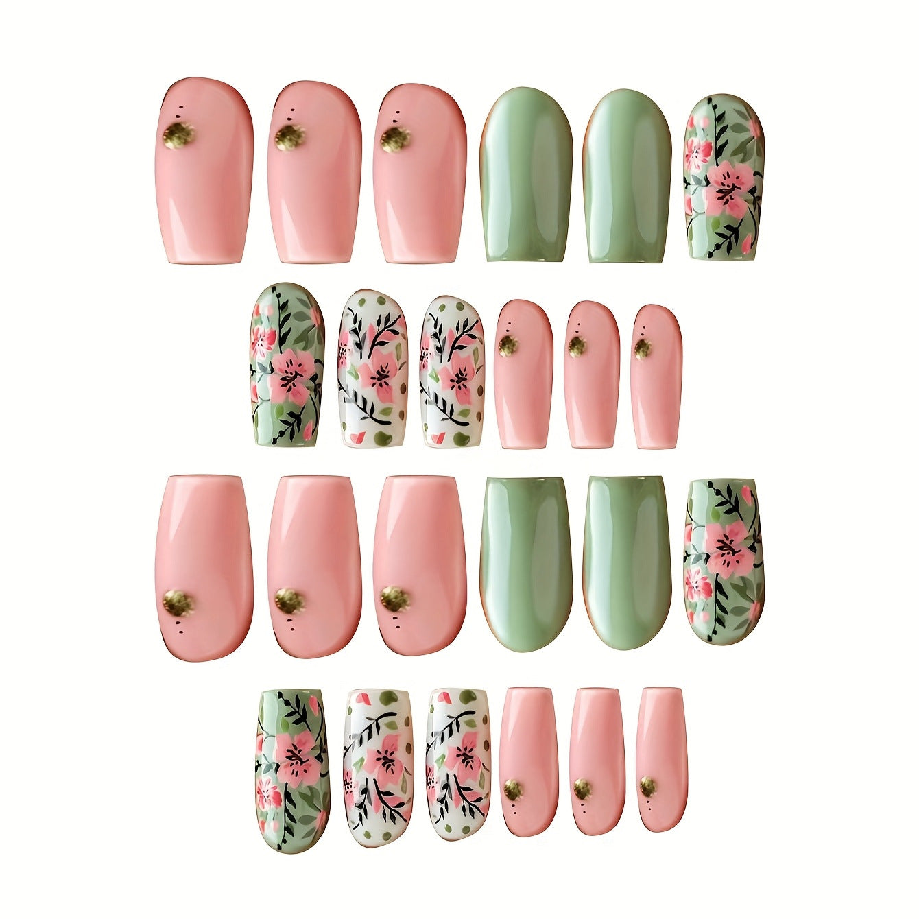 Botanische Blumen Press-On Nagelkunst Brehn