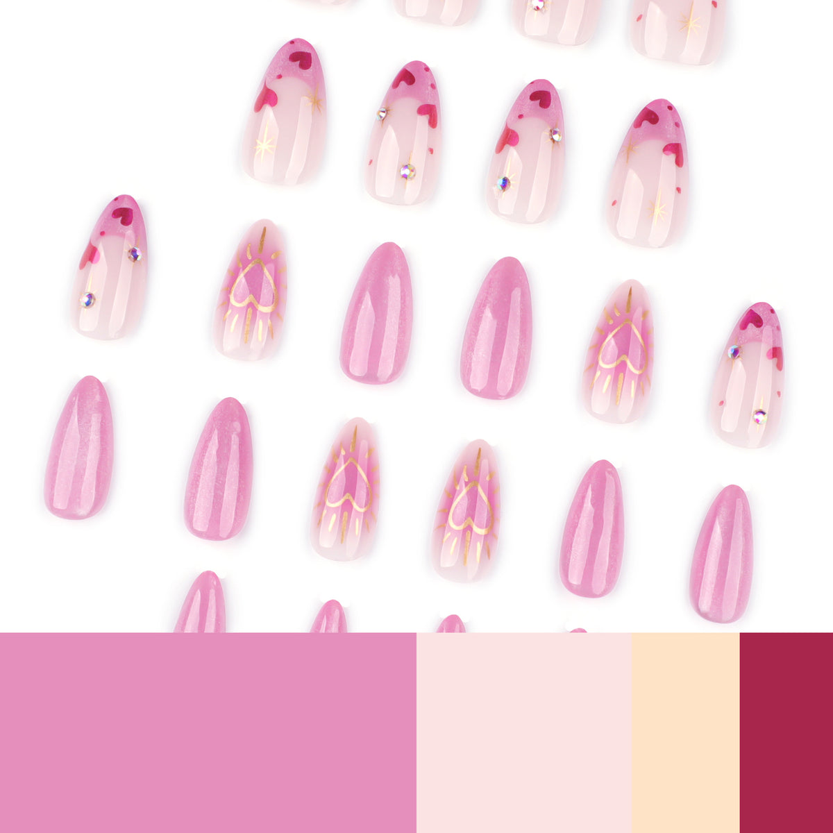 Kunstvolle Nagelkunst mit Herzdesign und Glitzer Brehn