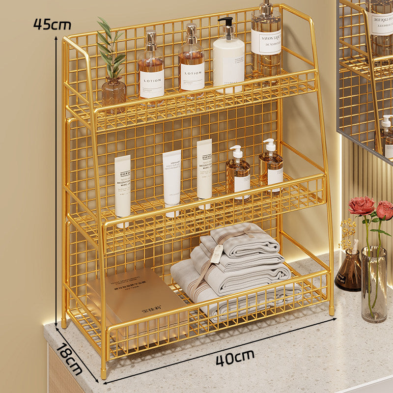 Multi-Ebenen Drahtgitter Arbeitsplattenorganizer mit schrägem Rahmen und belüfteten Mesh-Regalen