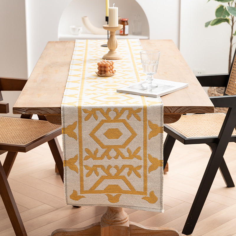 Moderner Baumwoll-Tischläufer mit geometrischem Linien-Jacquard Brehn