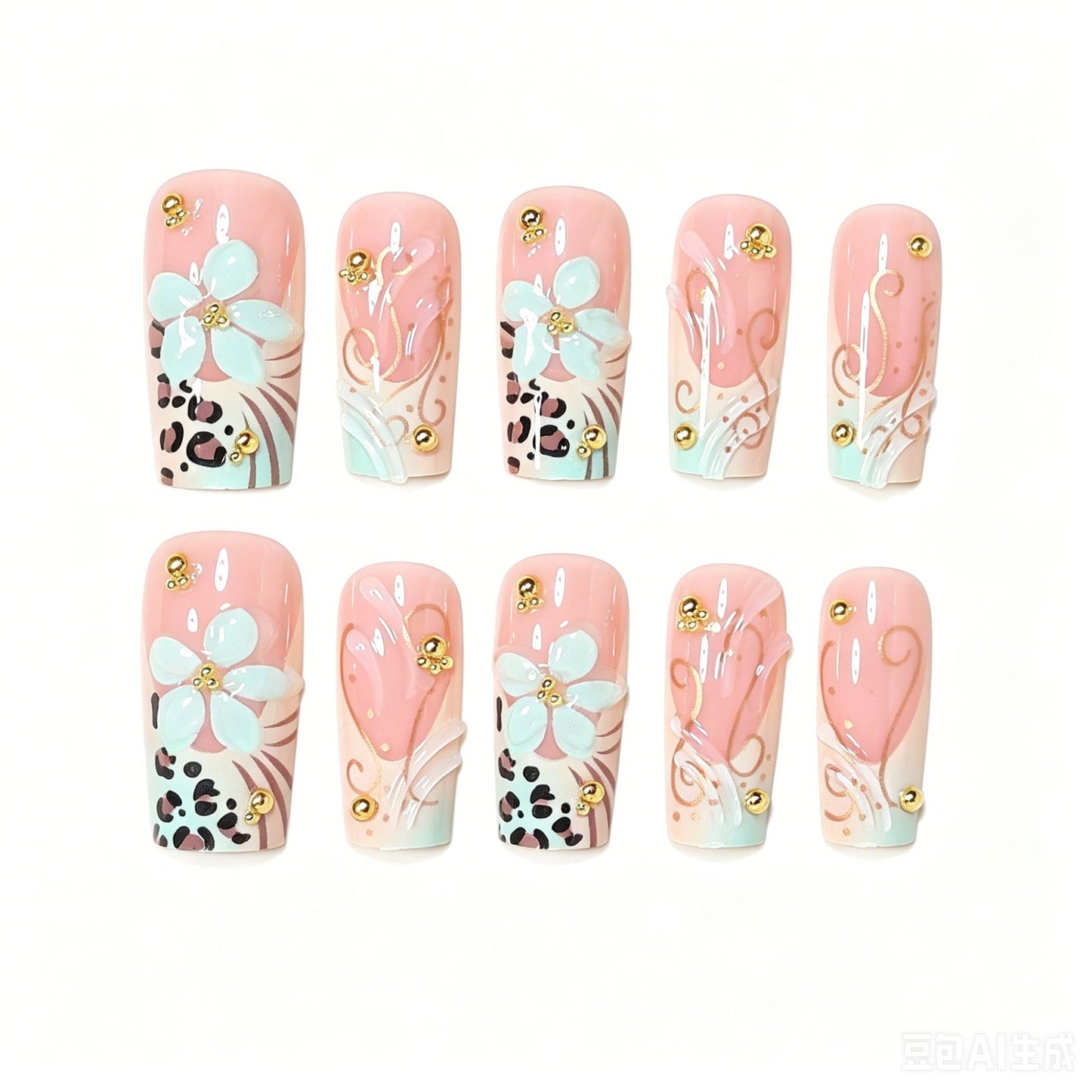 Dekoratives Langes Press-On Nageldesign Brehn