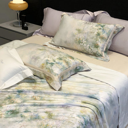 Luxuriöses Satin-Bettwäsche-Set mit Aquarell-Blumenmuster