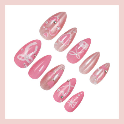Premium Kunstnagelset mit romantischen Herz- und Schleifenmotiven Brehn