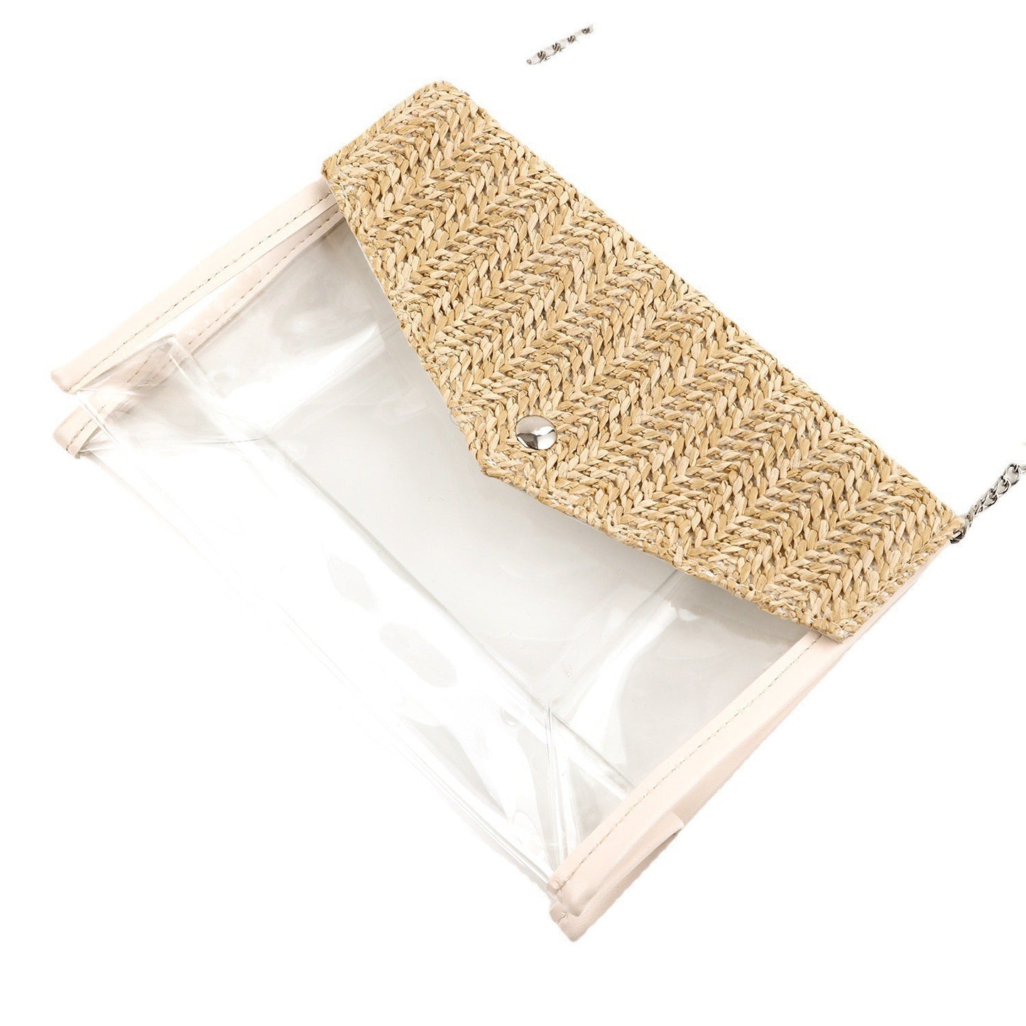 Elegante und Stilvolle Umhängetasche Aus Geräumigem Transparentem Material mit Geflochtenem Deckel Brehn
