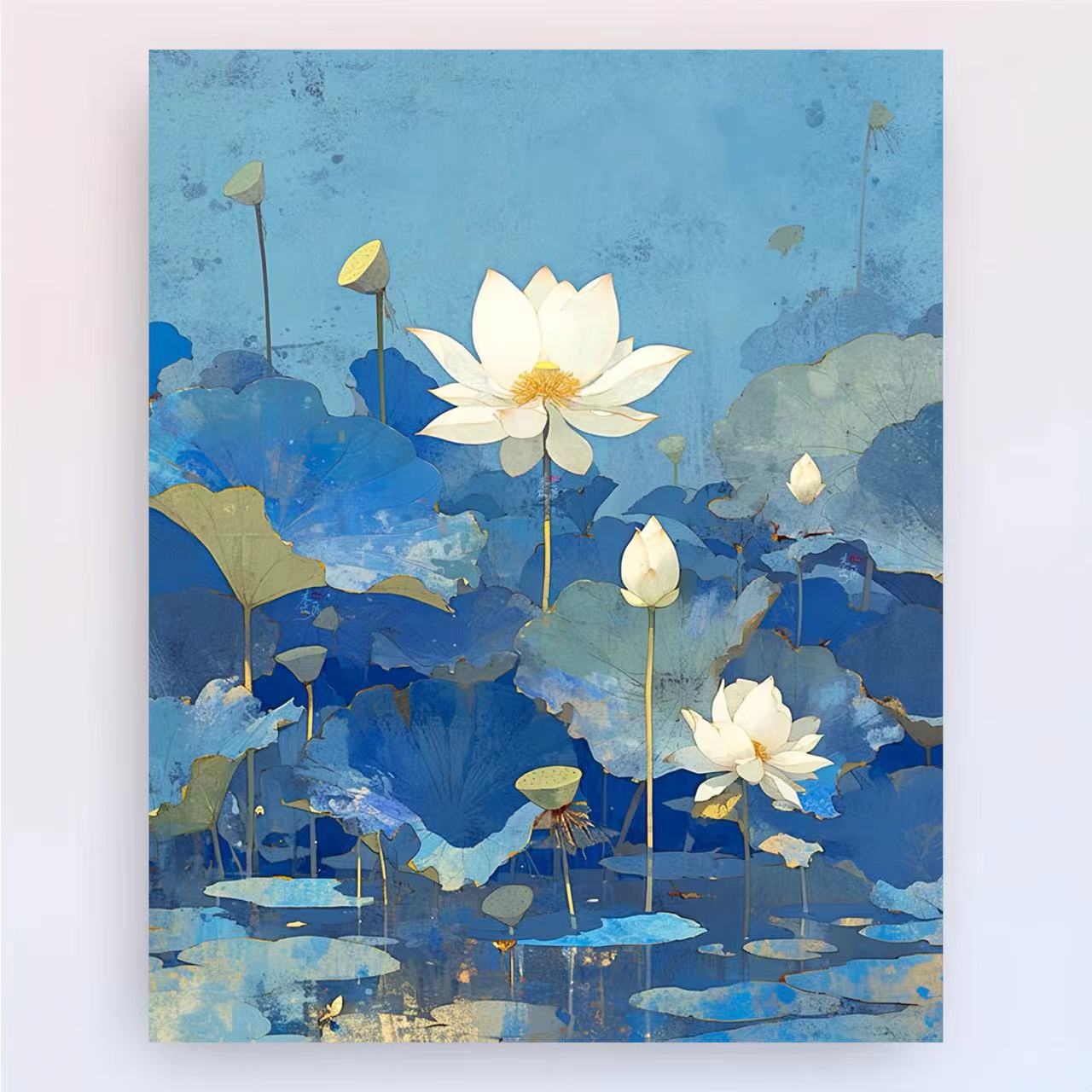 Zeitgenössischer Lotus-Blumen-Canvas-Kunstdruck Brehn