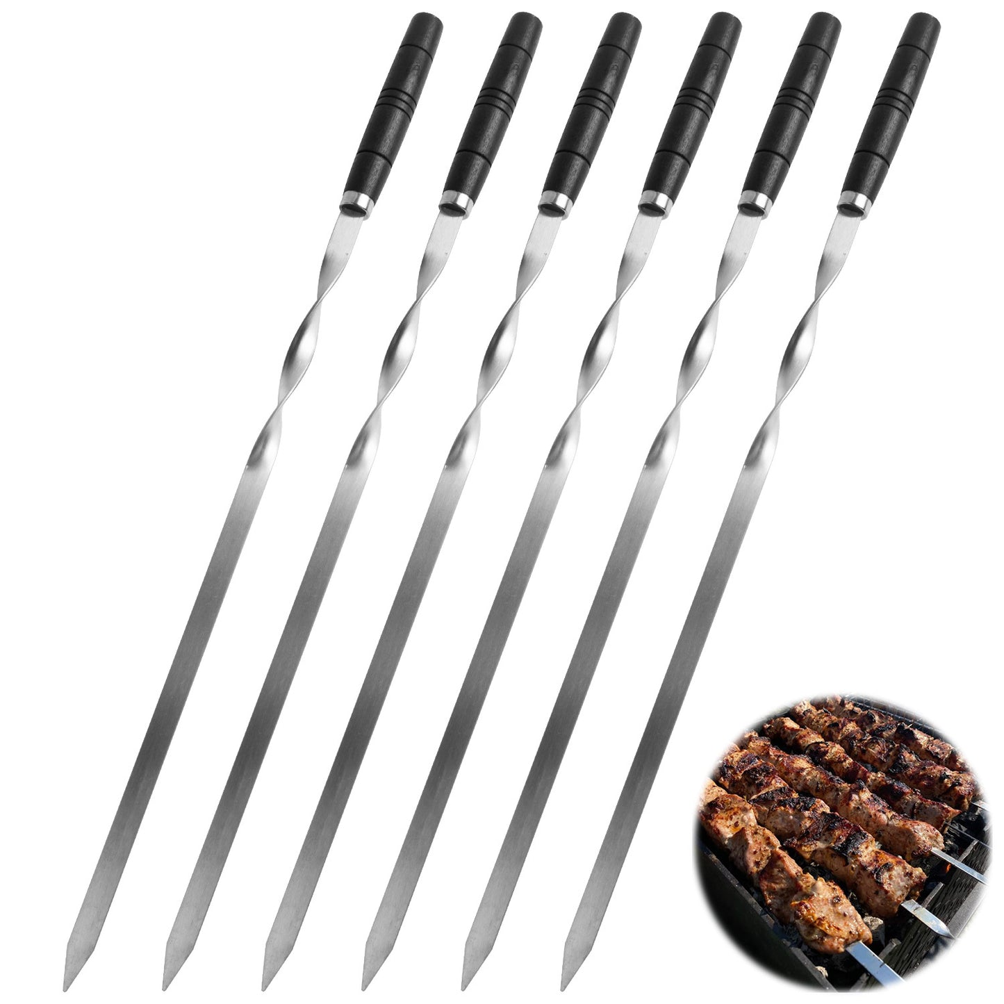 Flache Gedrehte Edelstahl-Grillspieße mit Rutschfestem Griff Brehn