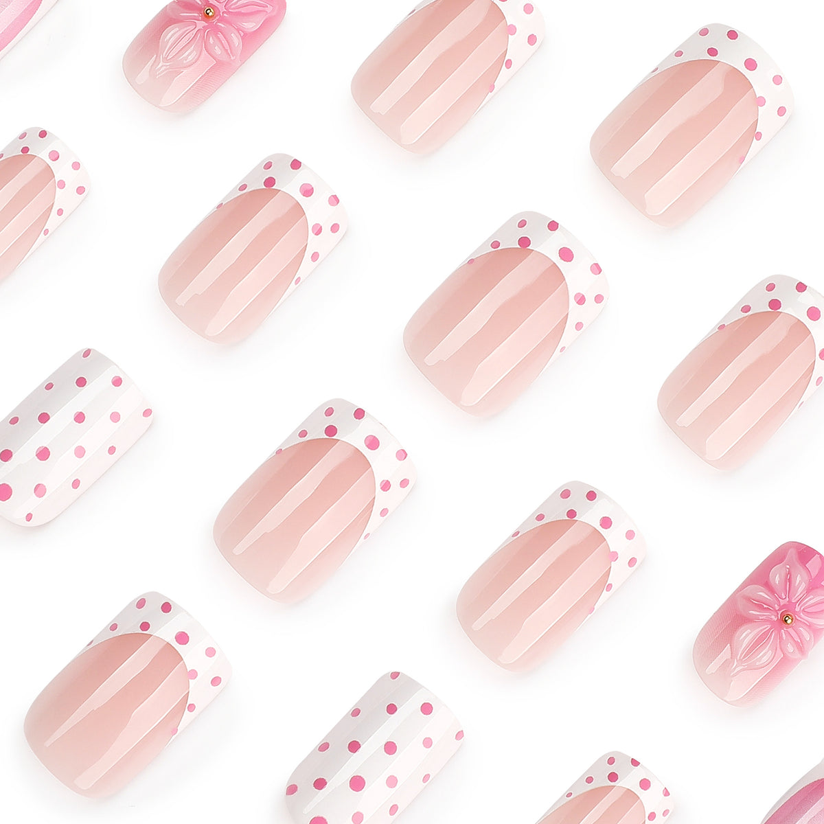 Künstliche Nagelkunst mit trendy Blumendekor und Punkten Brehn