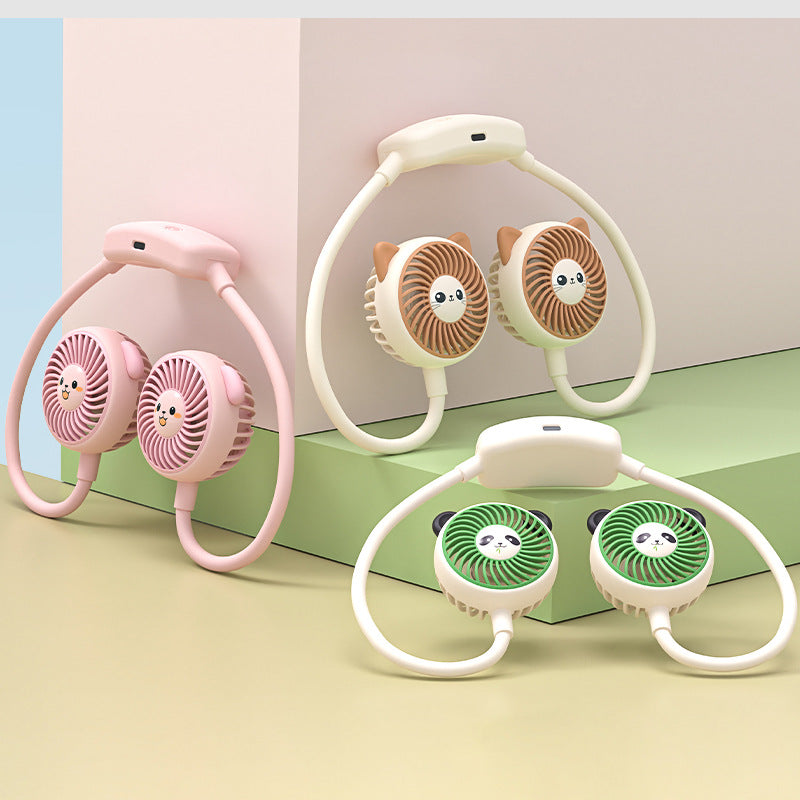 Unisex nan tragbarer USB-Nackenventilator mit zwei Lüfterköpfen im Tiermotiv, flexibles Halsband, wiederaufladbar Brehn