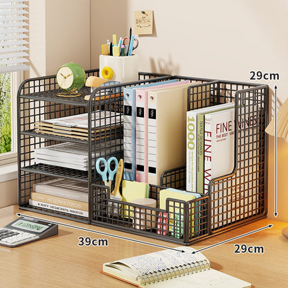Mesh Desktop Datei- und Schreibwaren-Organizer mit Bambusregalen