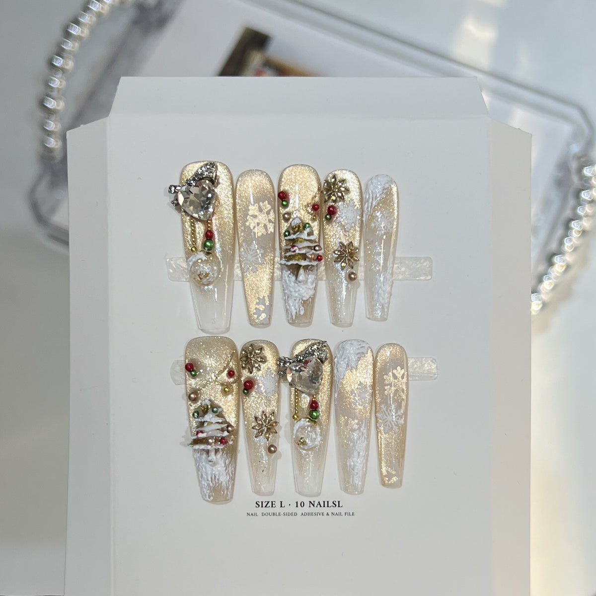 Glitzerndes Press-On Nagelkunst-Set mit Schneeflocken-Design Brehn