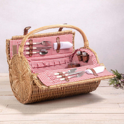 Damen Picknickkorb mit integriertem Geschirrset und stilvollem Gingham-Muster Brehn