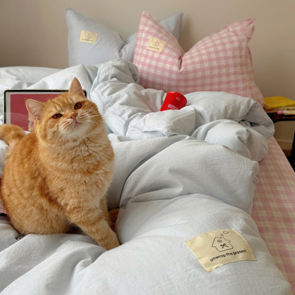 Atmungsaktives Baumwoll-Leinen Wendebettbezug-Set mit natürlicher Crinkle-Struktur