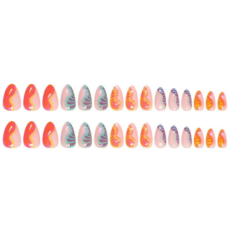 Kunstnagelset mit buntem Farbverlauf und kreativen Designs Brehn