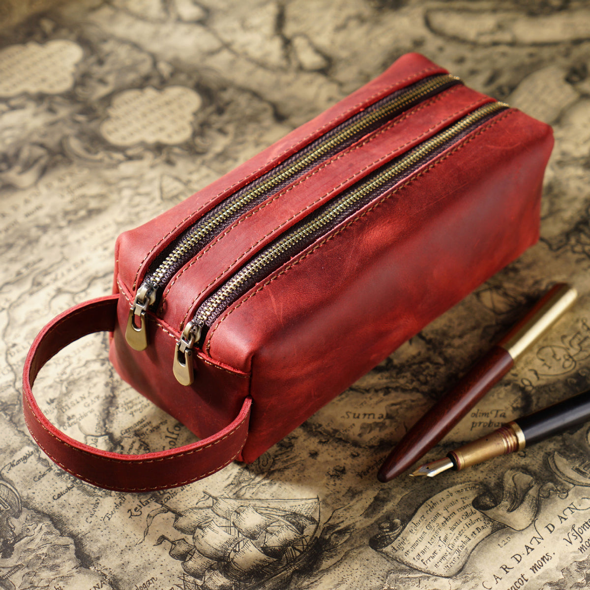 Doppelt-Zipper Leder Stiftetui